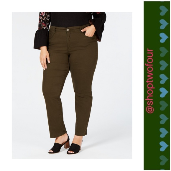 Women With Control Olive Green Slim Leg Pants w// Tummy Control Womens Sz S